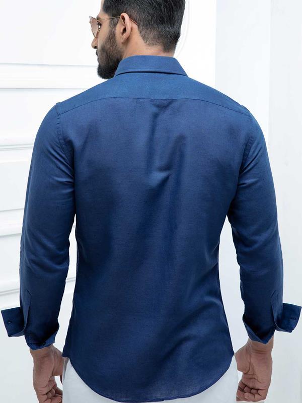 Armin Navy Solid Full Sleeve Single Cuff Slim Fit Party Wear Blended Shirt