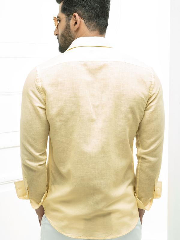 Armin Yellow Solid Full Sleeve Single Cuff Slim Fit Party Wear Blended Shirt