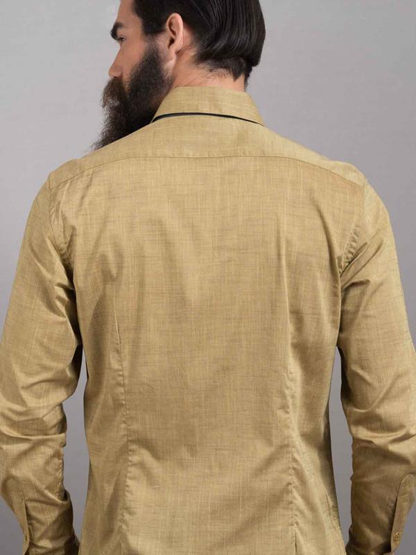 Aztec Ochre Printed Full sleeve single cuff Slim Fit Cotton Shirt
