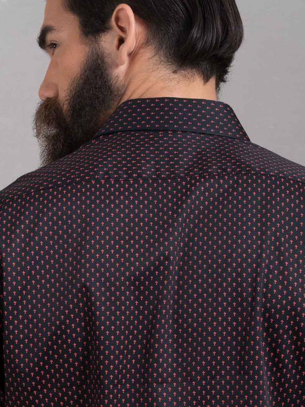 Babylon Red Printed Full Sleeve Single Cuff Slim Fit Party Wear Blended Shirt