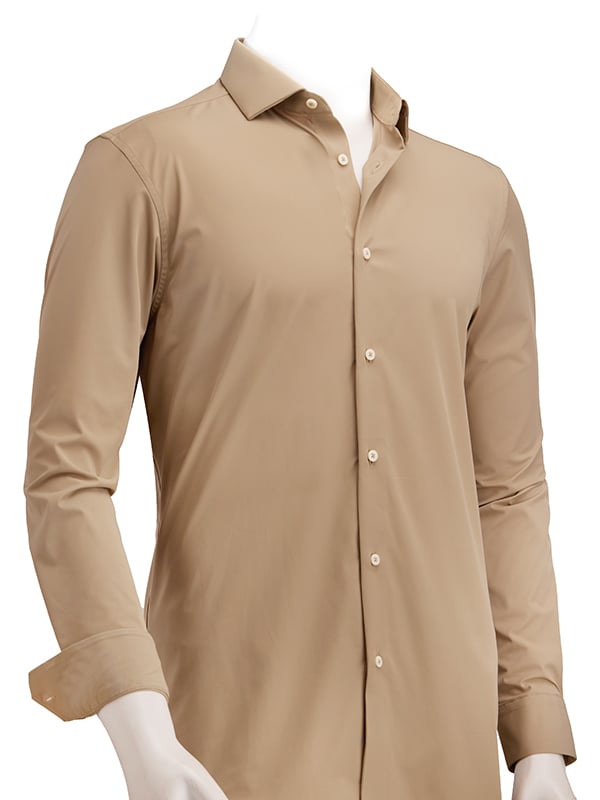 Beyer Beige Techno 4 Way Stretch Solid Full Sleeve Single Cuff Slim Fit Party Wear Blended Shirt