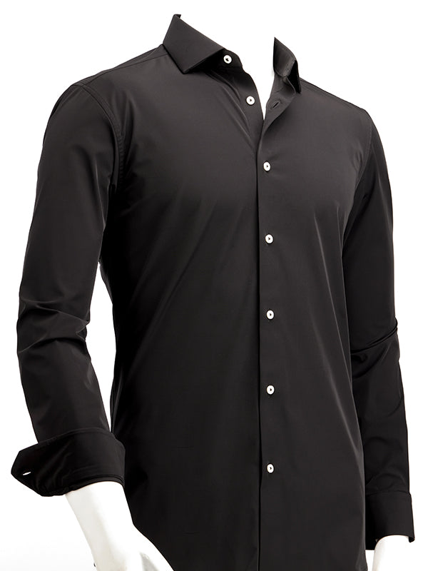 Beyer Black Techno 4 Way Stretch Solid Full Sleeve Single Cuff Slim Fit Party Wear Blended Shirt