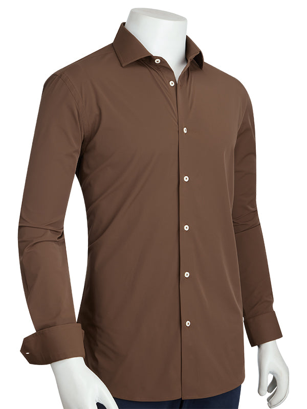 Beyer Brown Techno 4 Way Stretch Solid Full Sleeve Single Cuff Slim Fit Party Wear Blended Shirt
