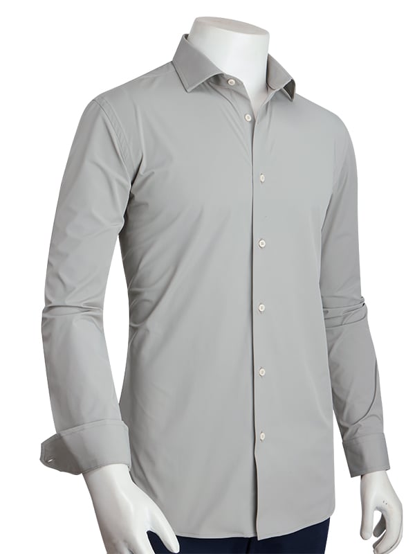 Beyer Light Grey Techno 4 Way Stretch Solid Full Sleeve Single Cuff Slim Fit Party Wear Blended Shirt