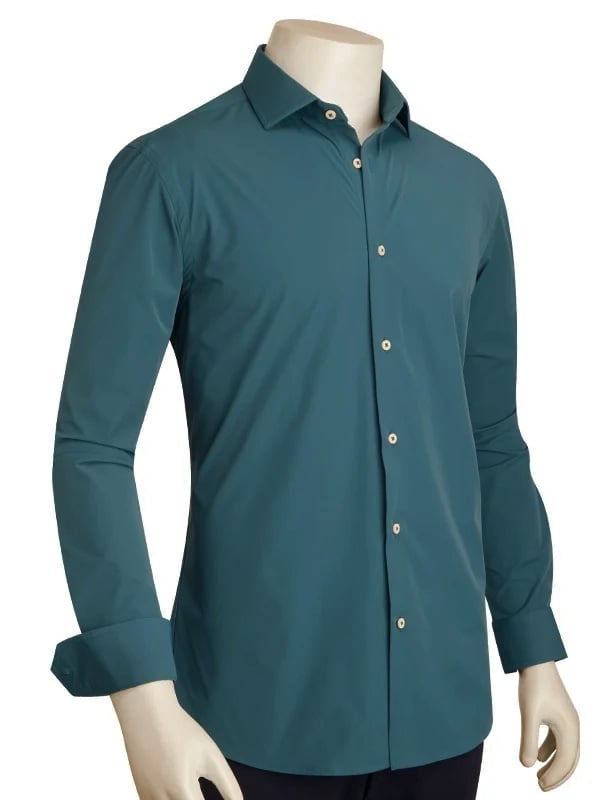 Beyer Teal Techno 4 Way Stretch Solid Full Sleeve Single Cuff Slim Fit Party Wear Blended Shirt