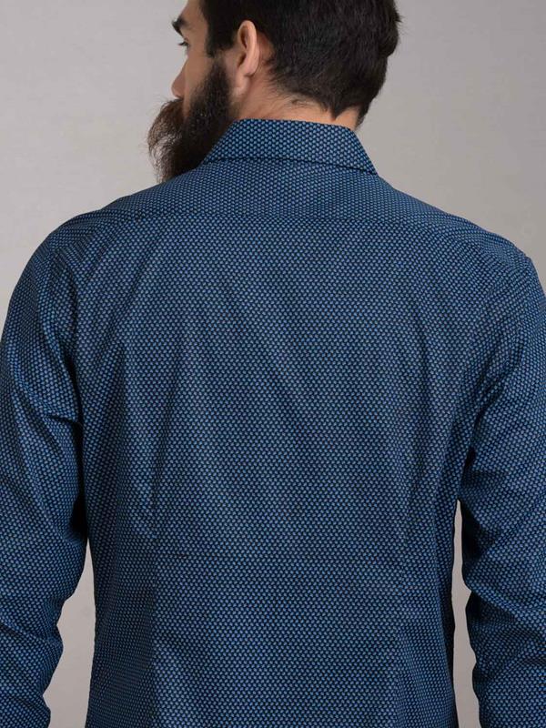 Blackk Black Printed Full Sleeve Single Cuff Slim Fit Party Wear Blended Shirt