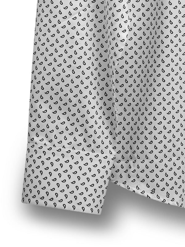 Cavo White Printed Full Sleeve Single Cuff Slim Fit Party Wear Blended Shirt