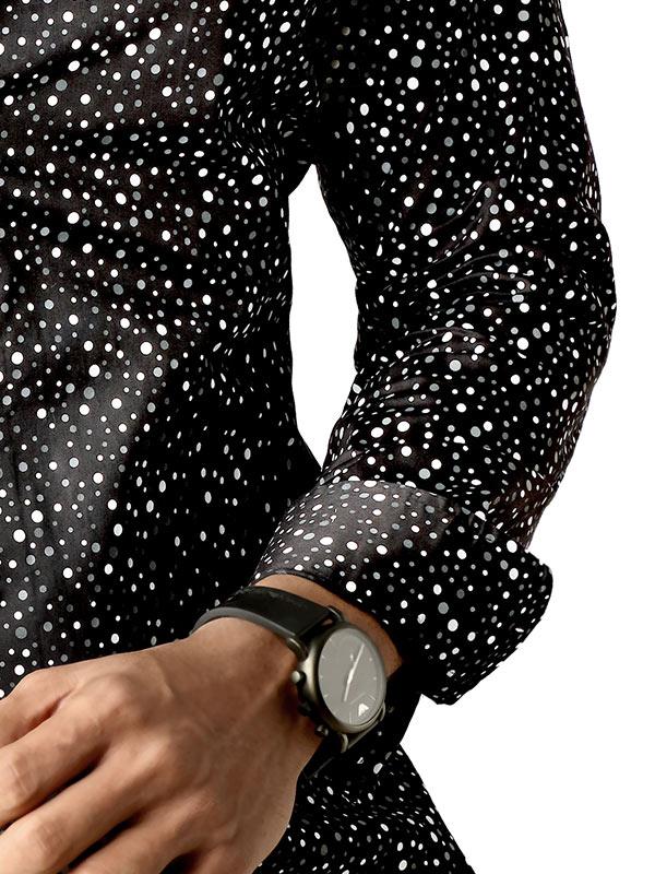 Chapo Black Printed Full Sleeve Single Cuff Slim Fit Party Wear Blended Shirt