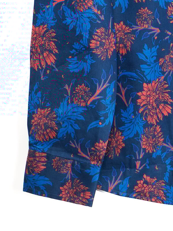 Claudio Navy Printed Full Sleeve Single Cuff Slim Fit Party Wear Blended Shirt