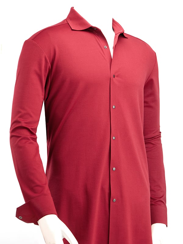 Cox Maroon 4 Way Knitted Stretch Solid Full Sleeve Single Cuff Slim Fit Blended Party Wear Shirt