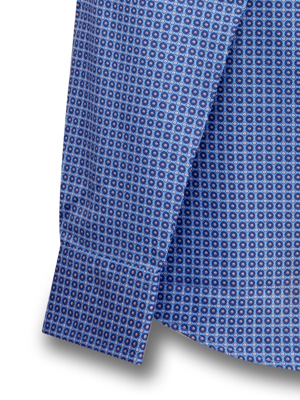 Depp Blue Printed Full Sleeve Single Cuff Slim Fit Party Wear Blended Shirt