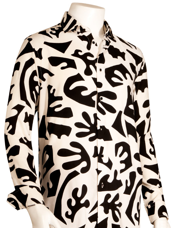 Diablo Cream Printed Full Sleeve Single Cuff Slim Fit Party Wear Viscose Shirt