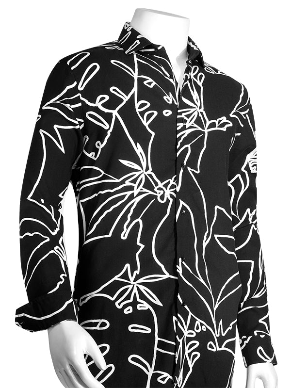 Diablo Black Printed Full Sleeve Single Cuff Slim Fit Party Wear Viscose Shirt