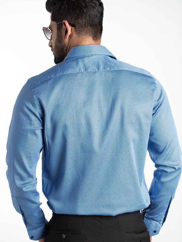 Diego Blue Printed Full Sleeve Single Cuff Slim Fit Party Wear Blended Shirt