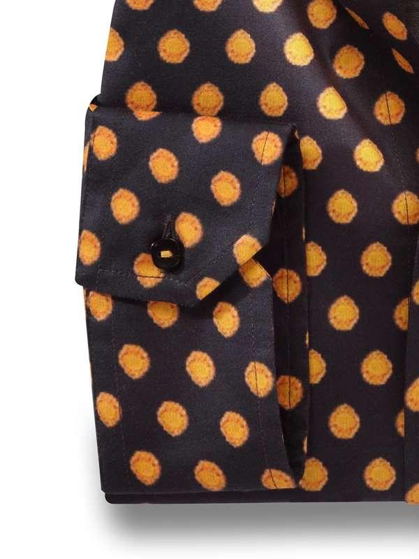 Domenico Black Printed Full Sleeve Slim Fit Party Wear Blended Shirt