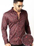 Euron Burgundy Printed Full Sleeve Single Cuff Slim Fit Party Wear Blended Shirt