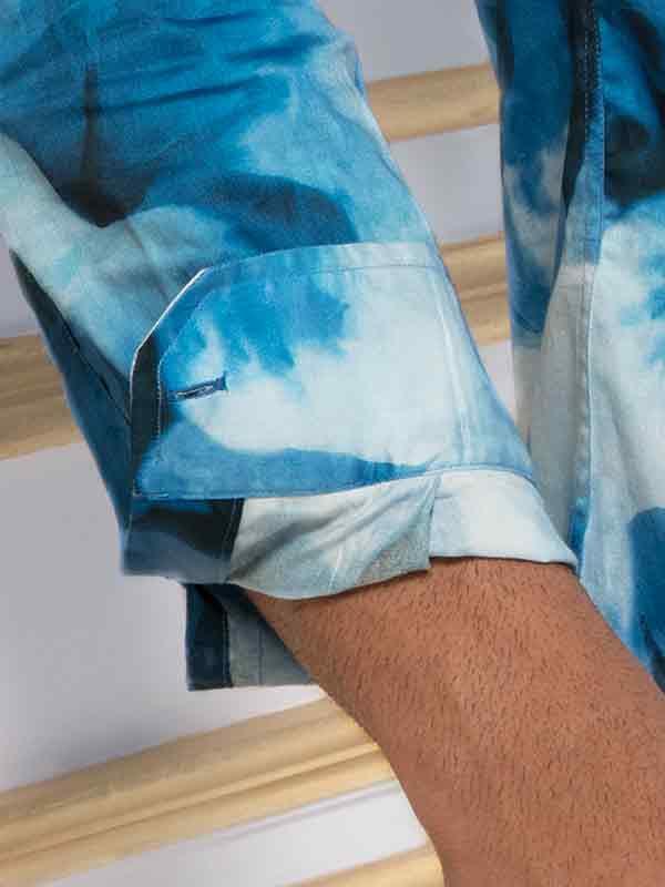 Fabio Blue Printed Full Sleeve Single Cuff Slim Fit Party Wear Blended Shirt