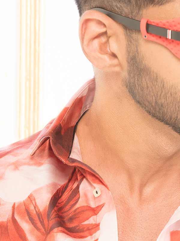 Fabio Red Printed Full Sleeve Single Cuff Slim Fit Party Wear Blended Shirt