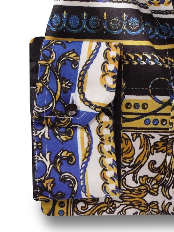 Francesco Cobalt Printed Full Sleeve Single Cuff Slim Fit Party Wear Blended Shirt