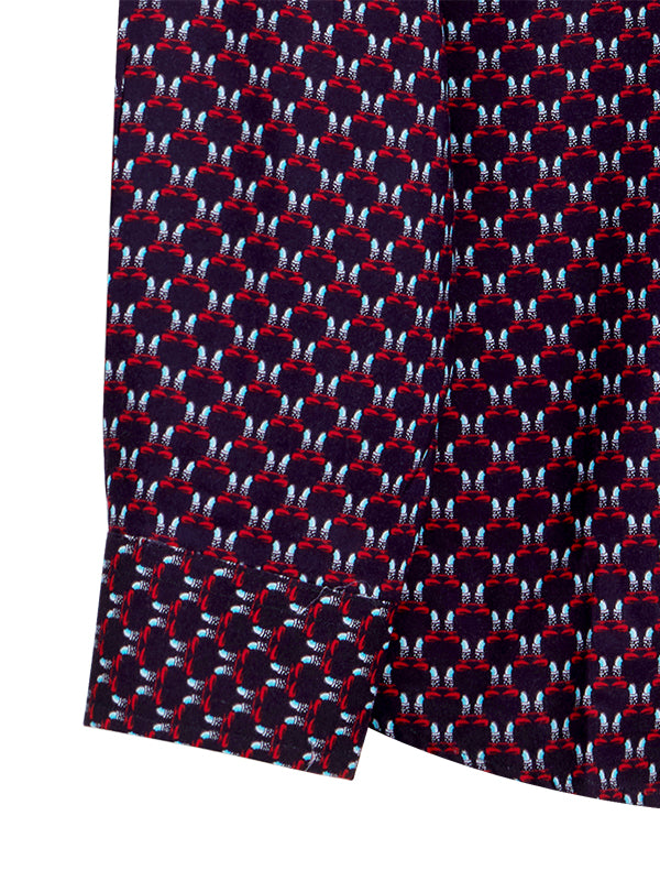 Fredrico Navy Printed Full Sleeve Single Cuff Slim Fit Party Wear Viscose Shirt