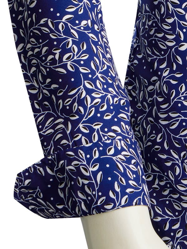 Fredrico Navy Printed Full Sleeve Single Cuff Slim Fit Party Wear Viscose Shirt