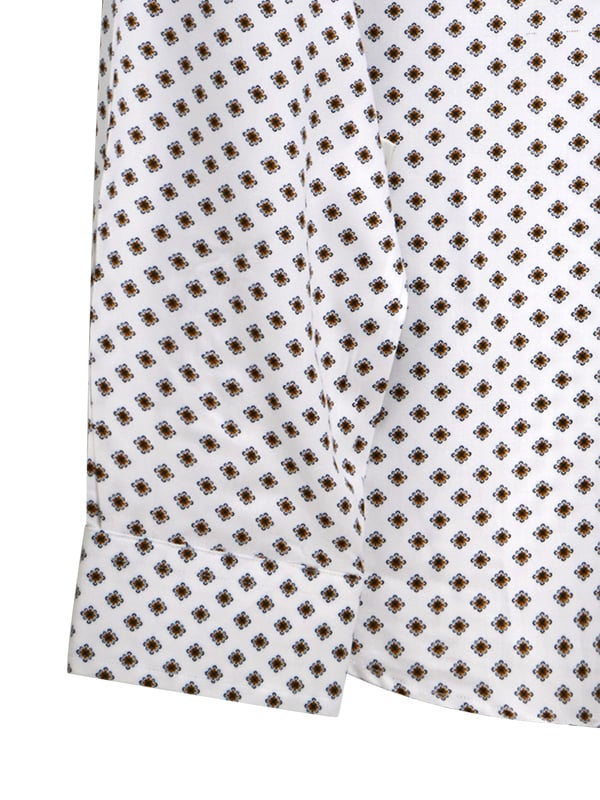 Fredrico White Printed Full Sleeve Single Cuff Slim Fit Party Wear Viscose Shirt