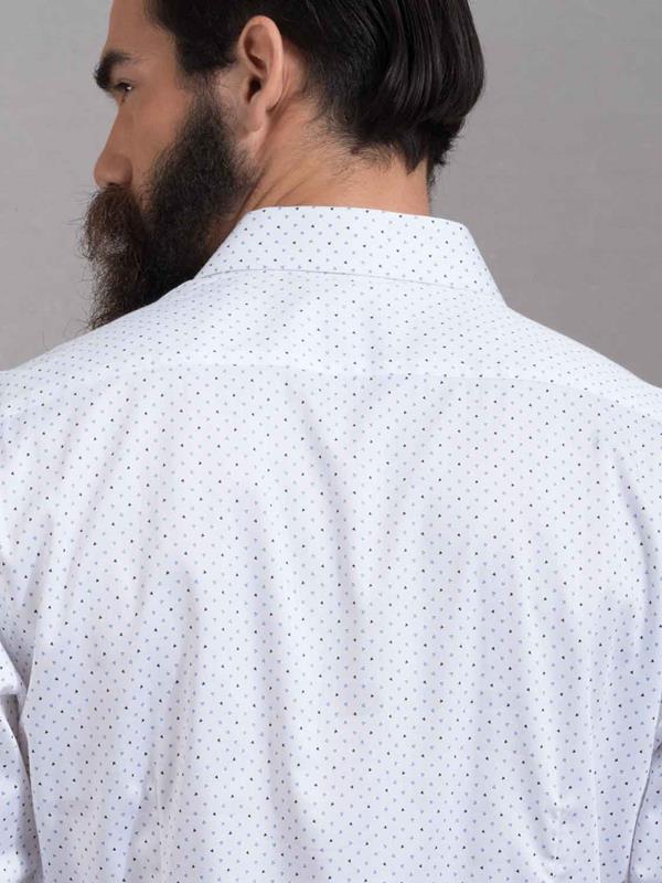 Fuse White Printed Full sleeve single cuff Slim Fit Blended Shirt