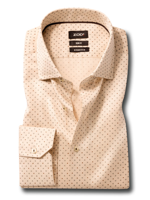 Fuse Cream Printed Full Sleeve Single Cuff Slim Fit Party Wear Blended Shirt