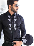 Garrix Black Solid Full Sleeve Single Cuff Slim Fit Party Wear Cotton Shirt