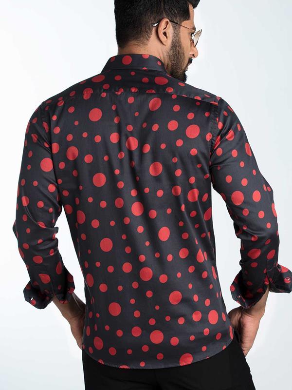 Hawtin Red Printed Full Sleeve Single Cuff Slim Fit Party Wear Blended Shirt