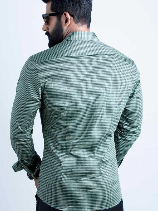 Headhunter Green Printed Full Sleeve Single Cuff Slim Fit Party Wear Blended Shirt