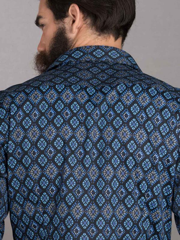 Istanbul Black Printed Full Sleeve Single Cuff Slim Fit Party Wear Blended Shirt