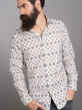 Istanbul Ecru Printed Full Sleeve Single Cuff Slim Fit Party Wear Blended Shirt