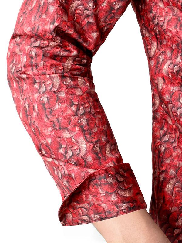 Juarez Red Printed Full Sleeve Single Cuff Slim Fit Party Wear Blended Shirt