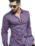 Lamar Purple Printed Full Sleeve Single Cuff Slim Fit Party Wear Blended Shirt