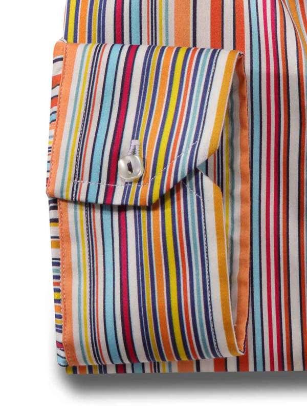 Lorenzo Orange Striped Full Sleeve Single Cuff Slim Fit Party Wear Blended Shirt
