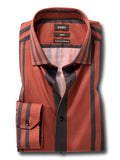 Lucas Burgundy Striped Full Sleeve Single Cuff Slim Fit Party Wear Blended Shirt