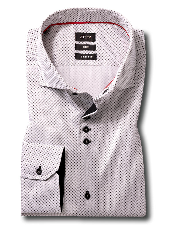 Luiz White Printed Full Sleeve Single Cuff Slim Fit Party Wear Blended Shirt