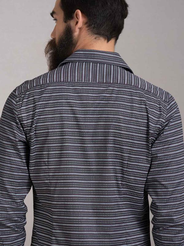 Machu Brown Printed Full Sleeve Single Cuff Slim Fit Party Wear Blended Shirt