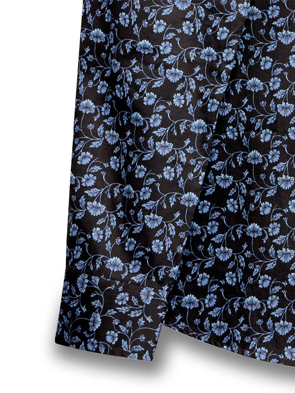 Mendes Cobalt Printed Full Sleeve Single Cuff Slim Fit Party Wear Blended Shirt