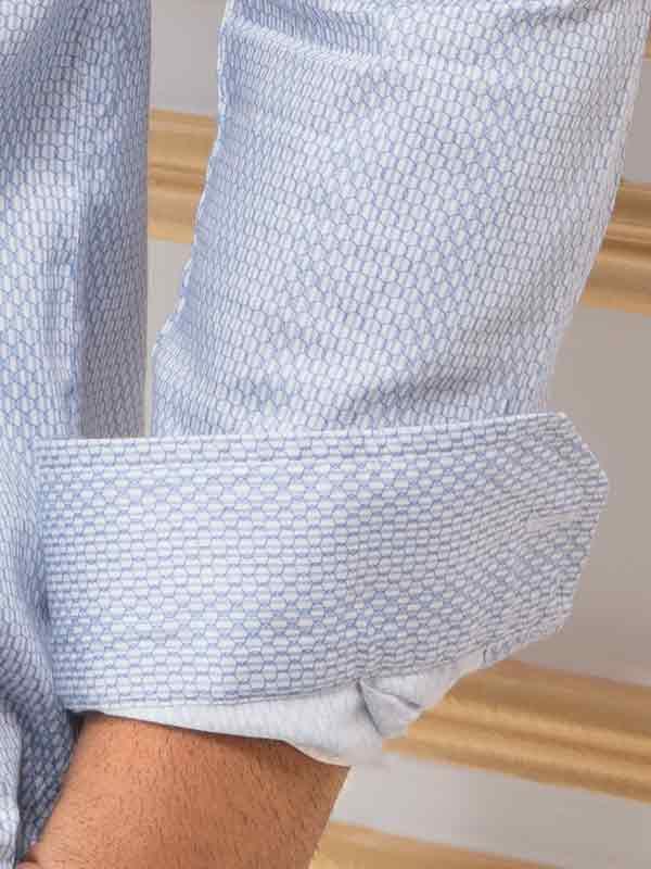 Murphy Blue Printed Full Sleeve Single Cuff Slim Fit Party Wear Blended Shirt