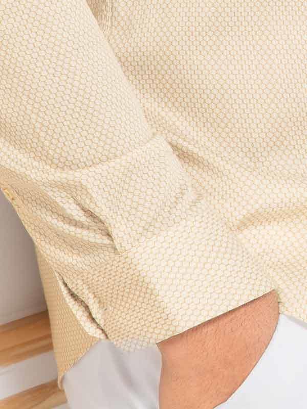 Murphy Ochre Printed Full Sleeve Single Cuff Slim Fit Party Wear Blended Shirt