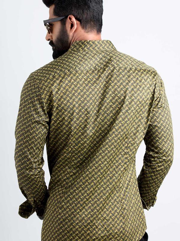 Otto Ochre Printed Full sleeve single cuff Slim Fit Blended Shirt
