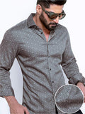Paul Grey Printed Full Sleeve Single Cuff Slim Fit Party Wear Blended Shirt