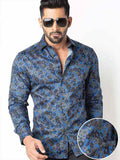 Petyr Cobalt Printed Full Sleeve Single Cuff Slim Fit Party Wear Blended Shirt
