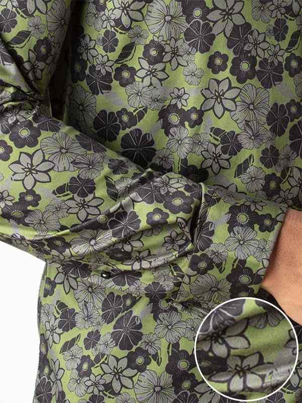 Petyr Green Printed Full Sleeve Single Cuff Slim Fit Party Wear Blended Shirt