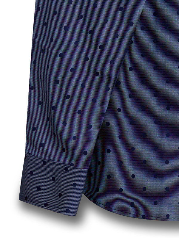 Ramos Navy Printed Full Sleeve Single Cuff Slim Fit Party Wear Blended Shirt