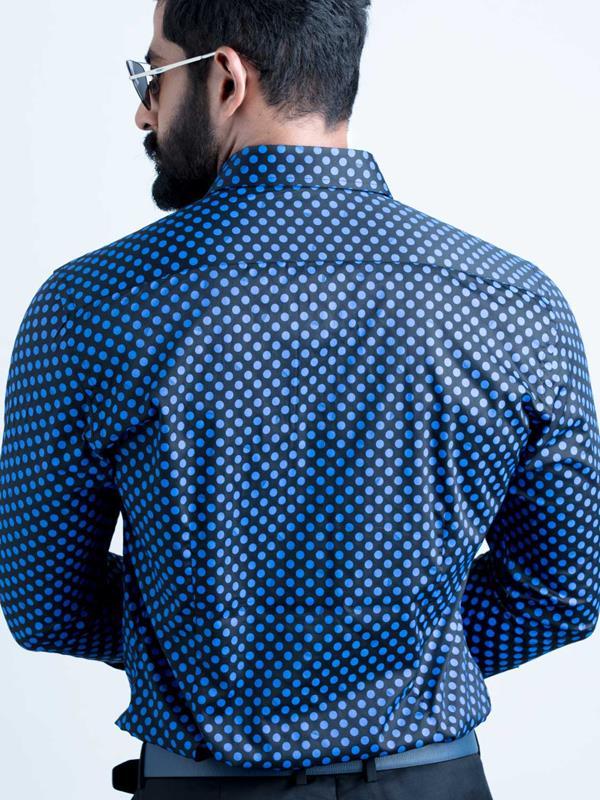 Razz Cobalt Printed Full Sleeve Single Cuff Slim Fit Party Wear Blended Shirt