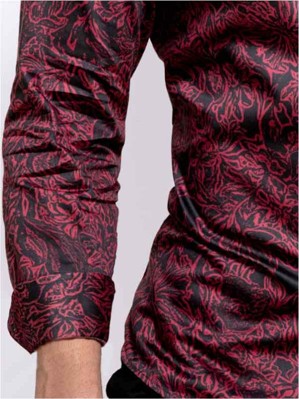 Rogers Burgundy Printed Full Sleeve Single Cuff Slim Fit Party Wear Blended Shirt