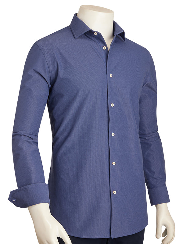 Sainz Blue Tecnho 4 Way Stretch Solid Full Sleeve Single Cuff Slim Fit Party Wear Blended Shirt